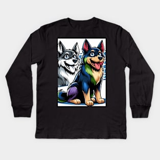 Dog colorfull comic Kids Long Sleeve T-Shirt